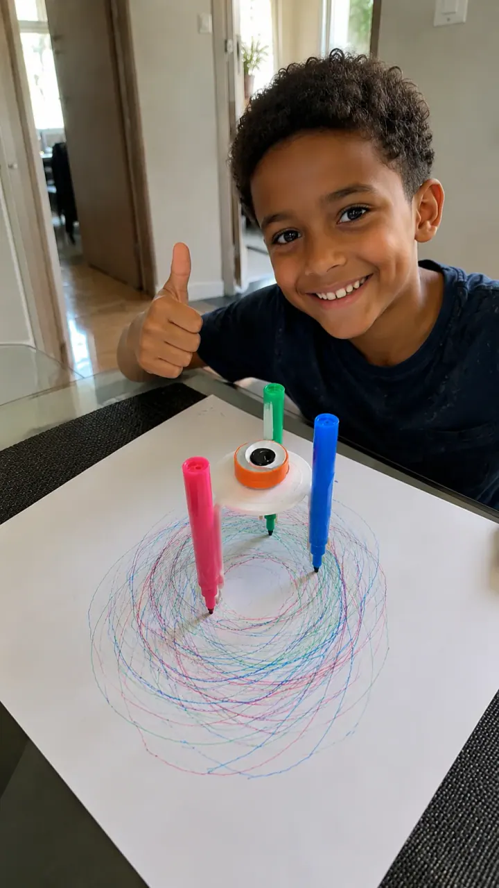 Rafael com sua invenção que desenha