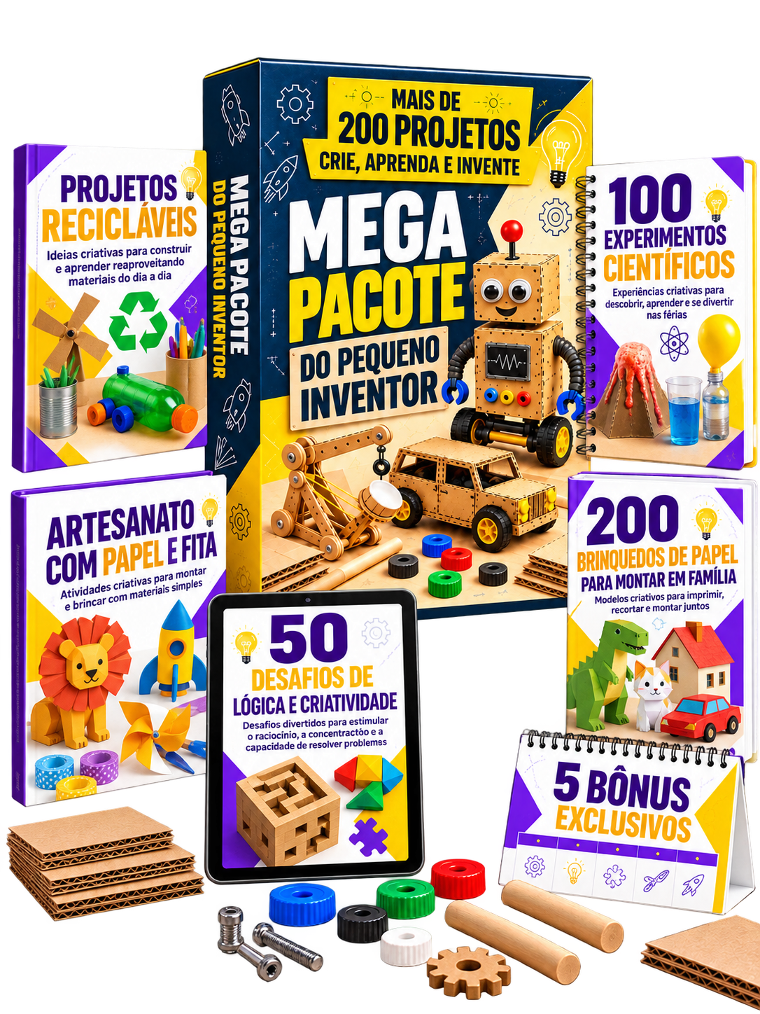Kit completo do Pequeno Inventor com os cinco bônus